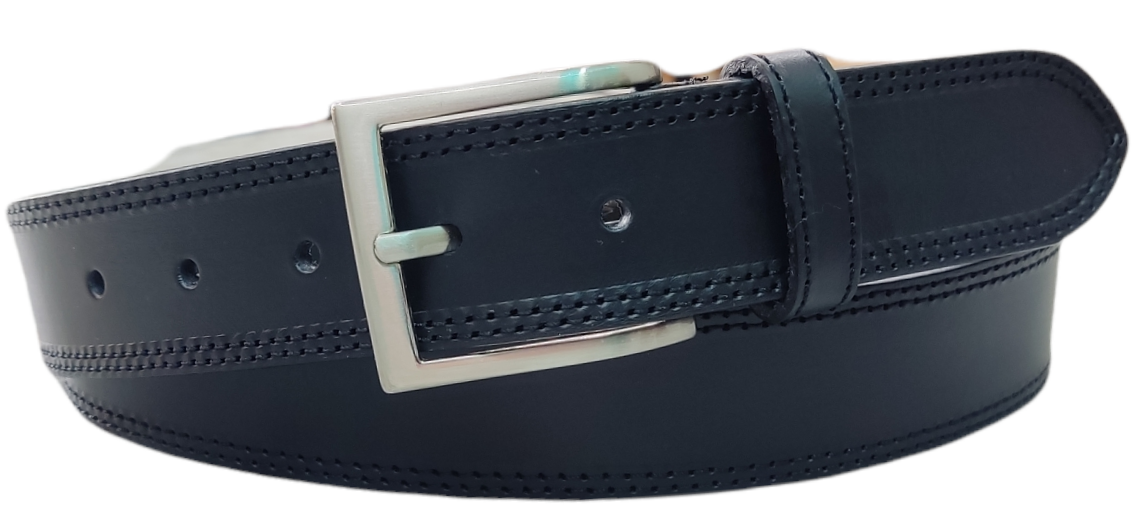 Cinturón piel hombre vaquetilla vaquero con doble hilo 3,5 cm
