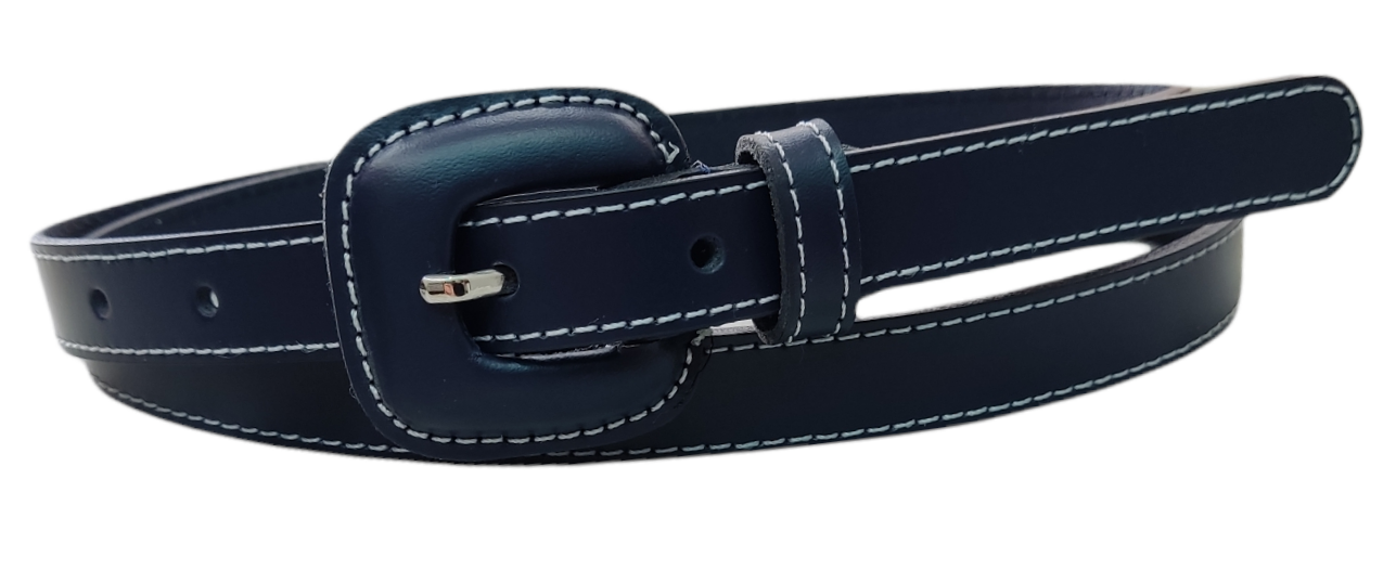 Cinturón piel señora Hebilla forrada con hilo blanco (2 cm)