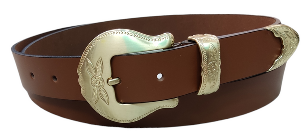 Cinturón piel vaquero mujer "Cowboy" hebilla dorada