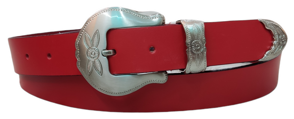 Cinturón piel vaquero mujer "Cowboy" hebilla plateada