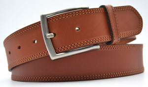 Cinturón piel hombre vaquetilla vaquero con doble hilo 4 cm